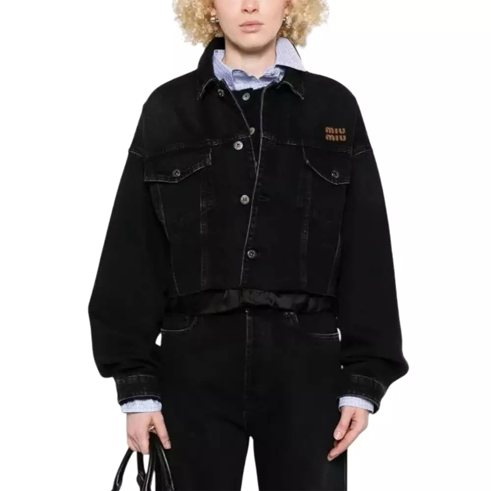 Logo Denim Crop Jacket Black