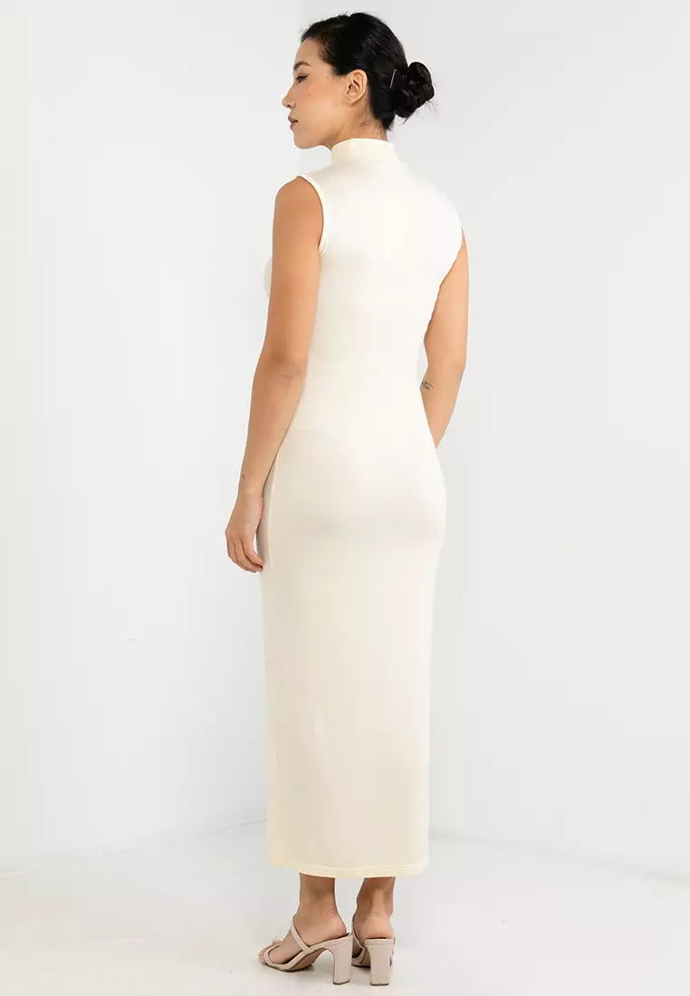 White sleeveless turtleneck sales dress