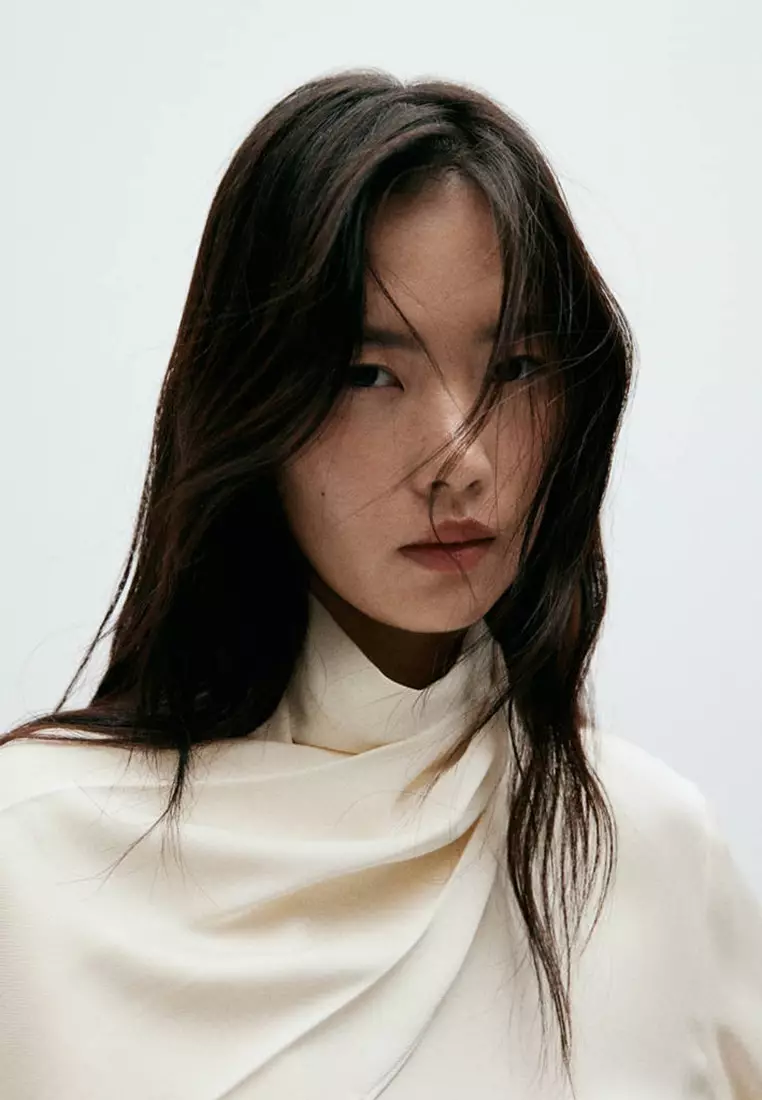 High-Neck Blouse With Scarf Detail