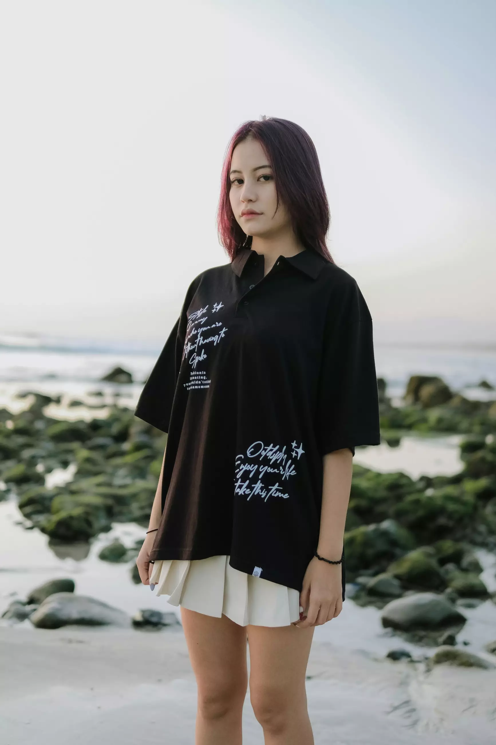 OOTDSUPPLY Oversize Polo Shirt Take This Time Black l Kaos Oversize Pria dan Wanita OVZ-PS004