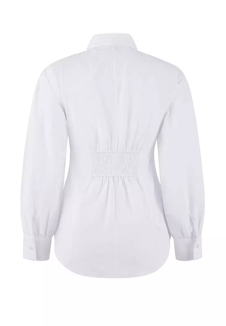 White Fitted Balloon Sleeve Fitted/Waist Fitted Cotton Piece Shirt Tctss26Tg00015