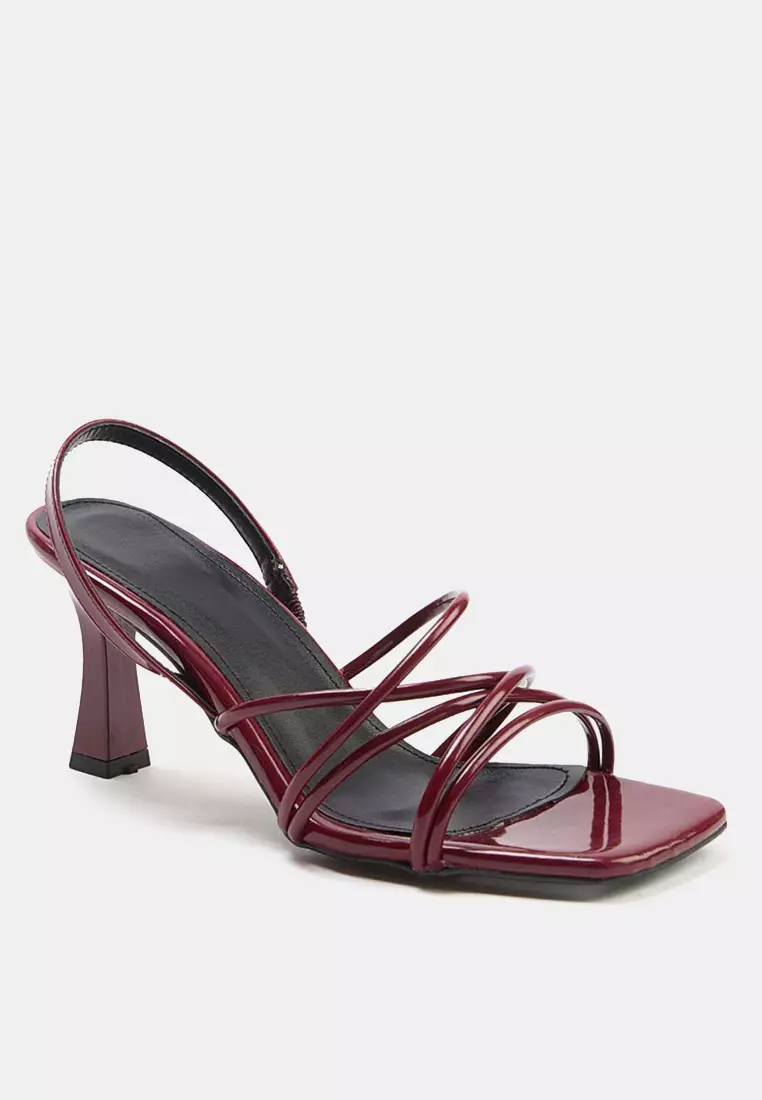 Metallic Ankle-Strap Square Toe 8 cm Thin Heel Sandals