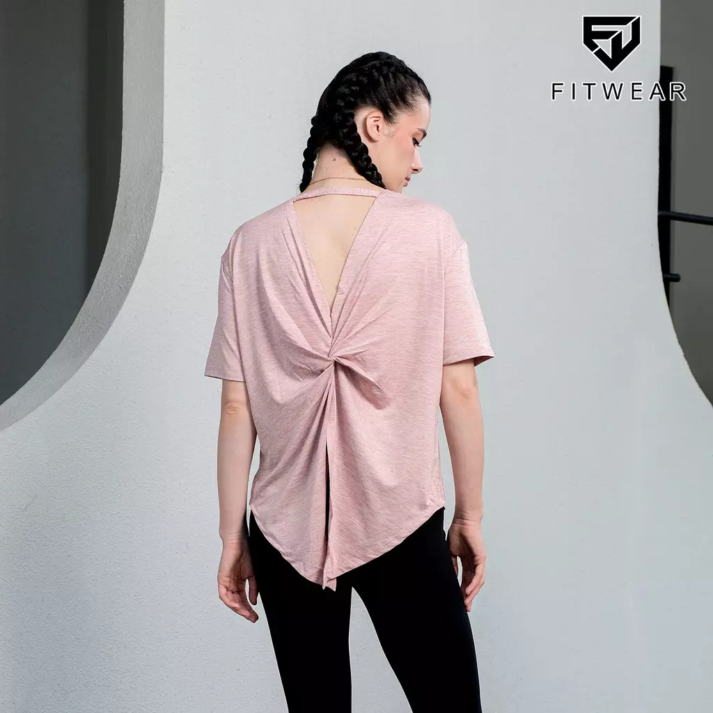 Fitwear - Kaos Olahraga Wanita FITWEAR DRYFIT OVERSIZE BETTY BACK TWIST TIE S/S - DUSTY PINK