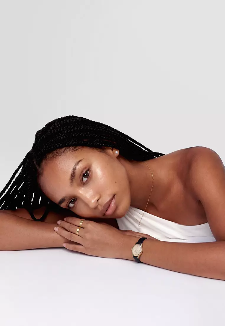 Ophelia Mini Black Lizard Unitone Guilloché Gold - Women Watch Stainless Steel Leather Strap watch DW Official Authentic Original jam tanggan perempuan DW jam tangan