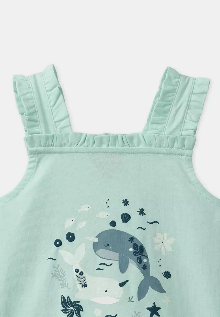 Blue green SET / Narwhal Print Top