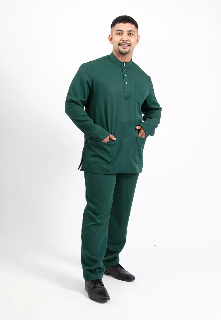 Forest x Hatta Dolmat Baju Melayu Cekak Musang Regular Fit - BM23766-40DkGreen