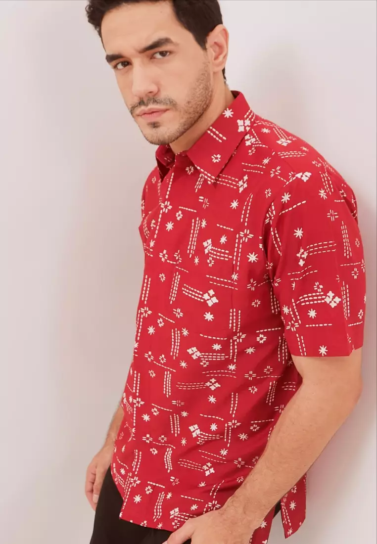 Signature Hadinata Batik Pria Kemeja Pendek Cap Furing Satya