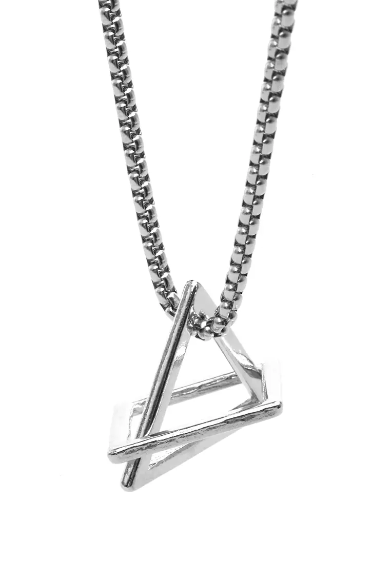 Ainsley Aksesoris Fashion Kalung Pria Wanita Necklace Tali Rantai Liontin Segitiga Persegi Material Alloy ORIGINAL - Silver