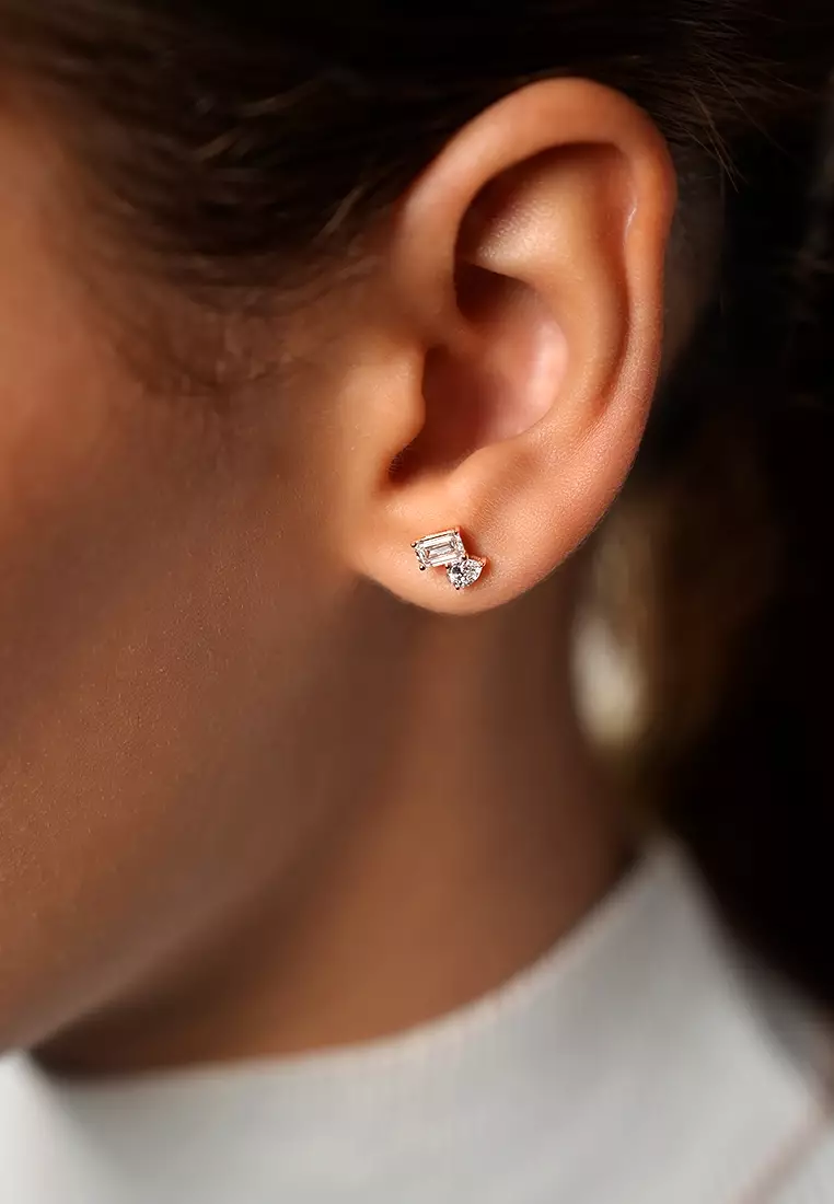 0.92ct TDW Toi Et Moi Brilliant Duo Lab Grown Diamond Stud Earrings in 14K Rose Gold D/E-VVS/VS