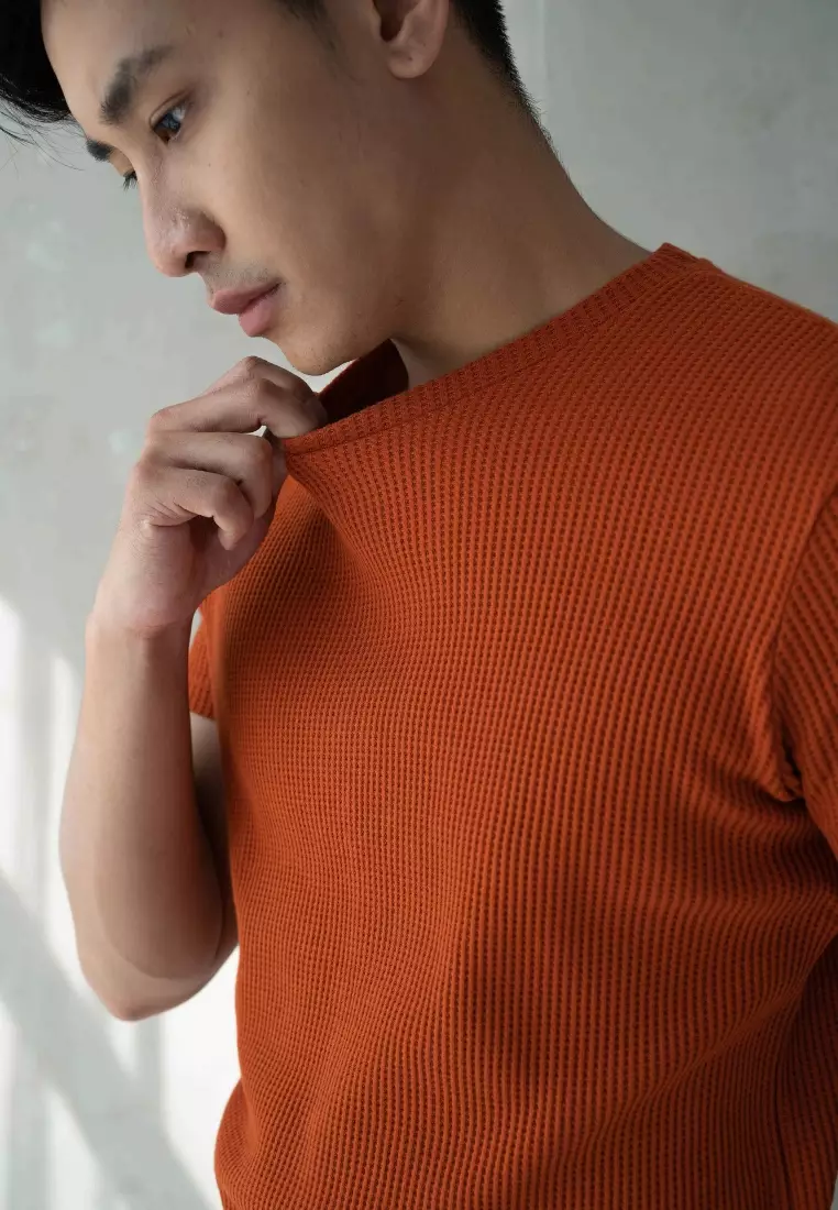 Kale Waffle Dark Terracotta / Kaos Polos Tekstur Lengan Pendek Pria / Unisex
