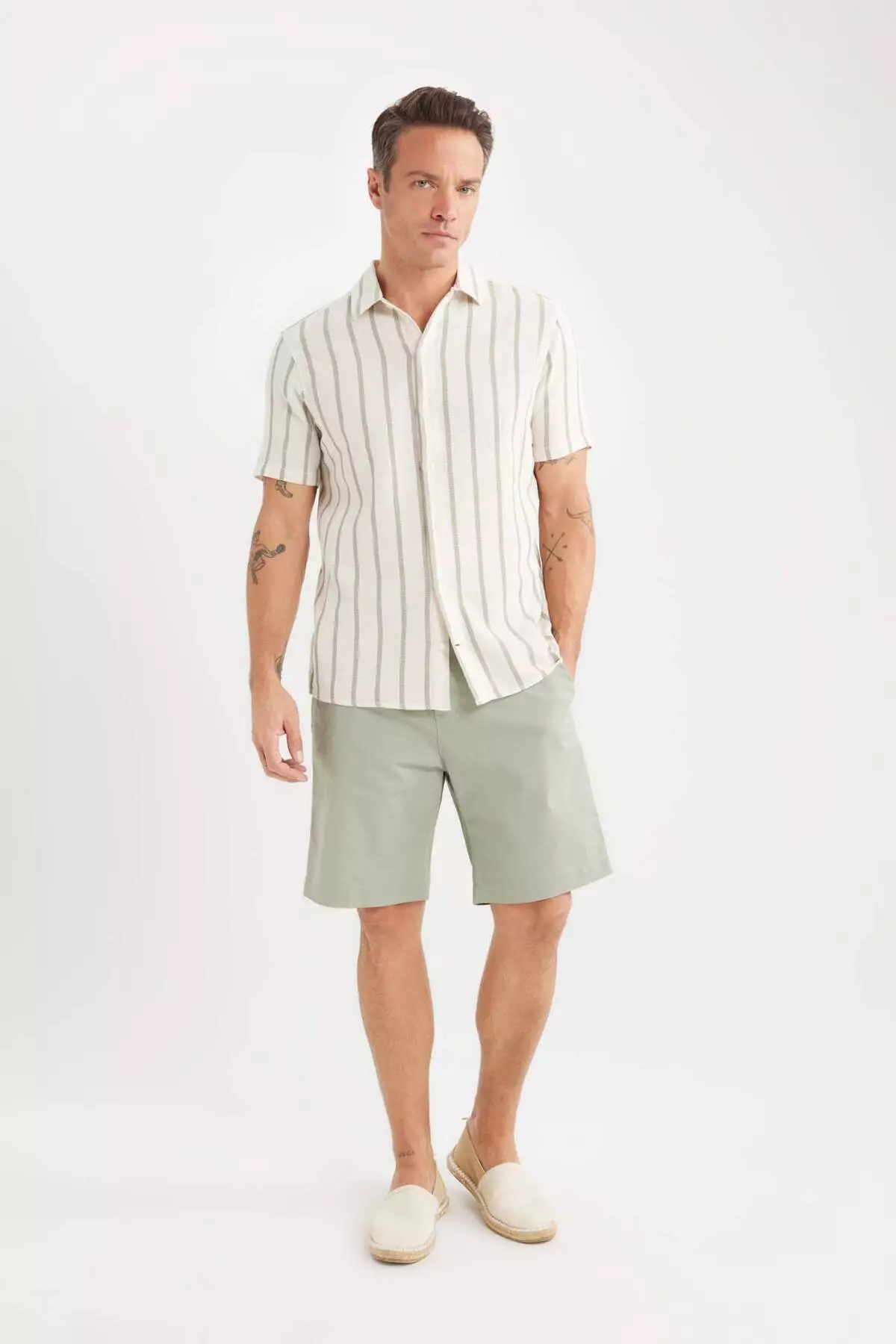 Regular Fit Polo Neck Striped Summer Short Sleeve Shirt D7660Ax25Sp