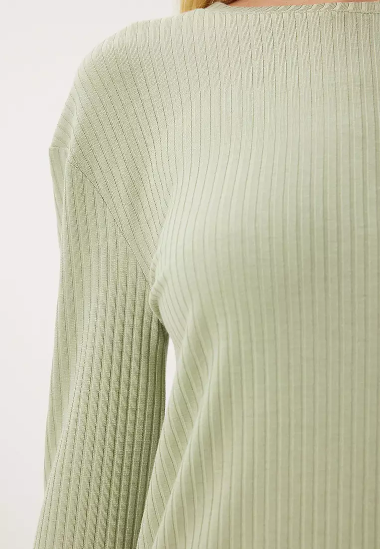 Comfortable Ribbed Knitted Blouse Trousers Set