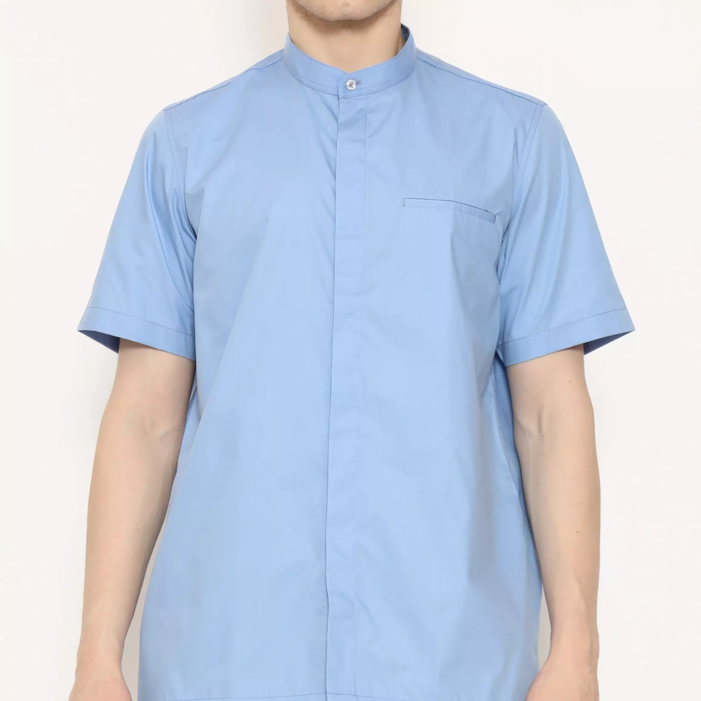 LAWELL DESMOND-S Baju Koko Pria Lengan Pendek Regular Fit Garbadin Kecil Warna Light Blue