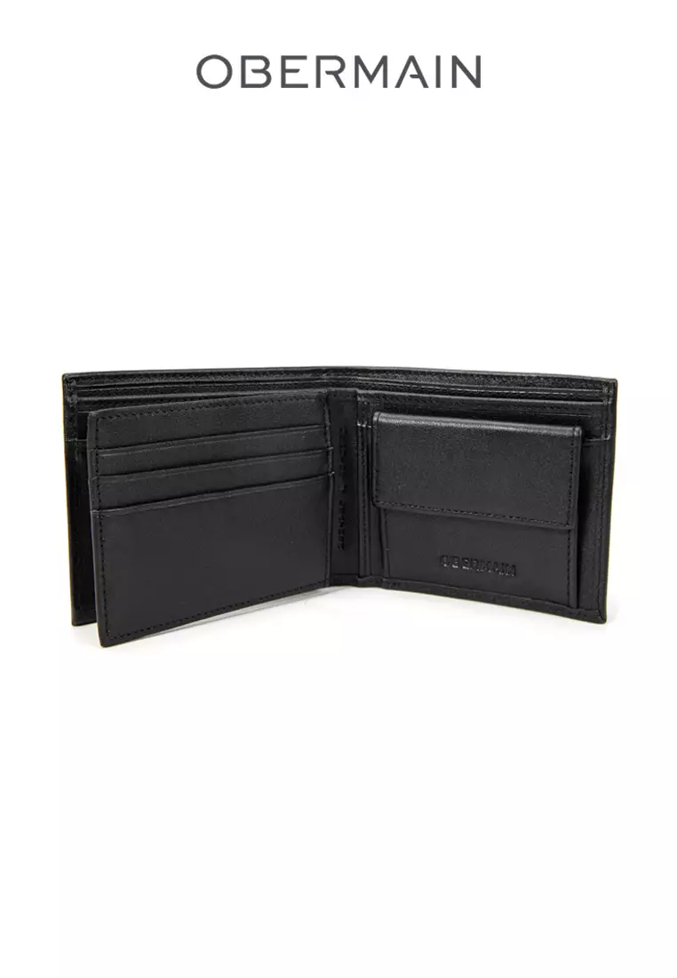 RFID Short Wallet No Hole With Coin Compartment Genuine Leather Black