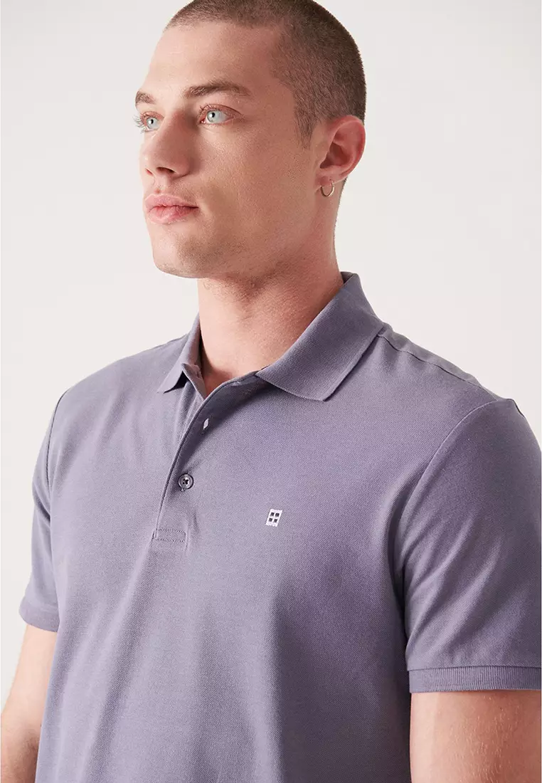 Men's Lilac 100% Cotton Cool Polo Neck T-Shirt E001004