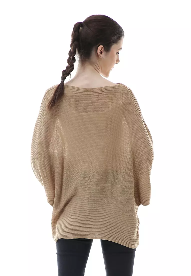 Eveline Sweater Rajut Batwing Atasan Wanita Motif Polos High Quality - Cream