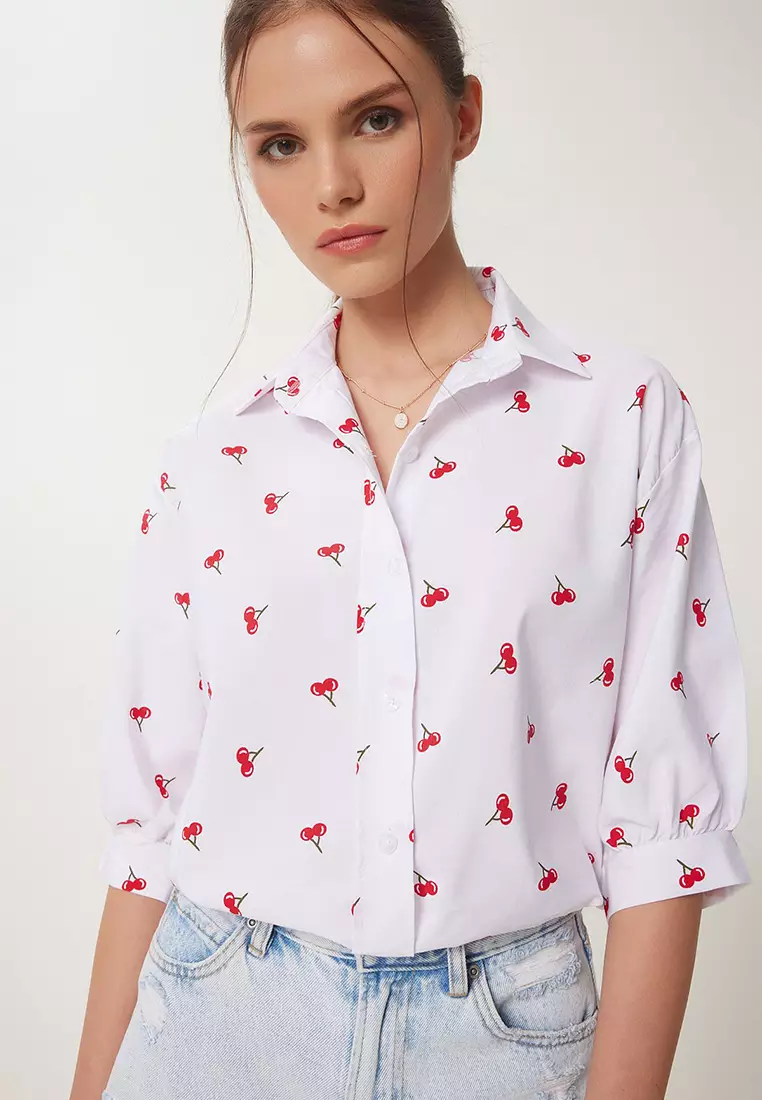 Balloon Sleeve Patterned Woven Shirt