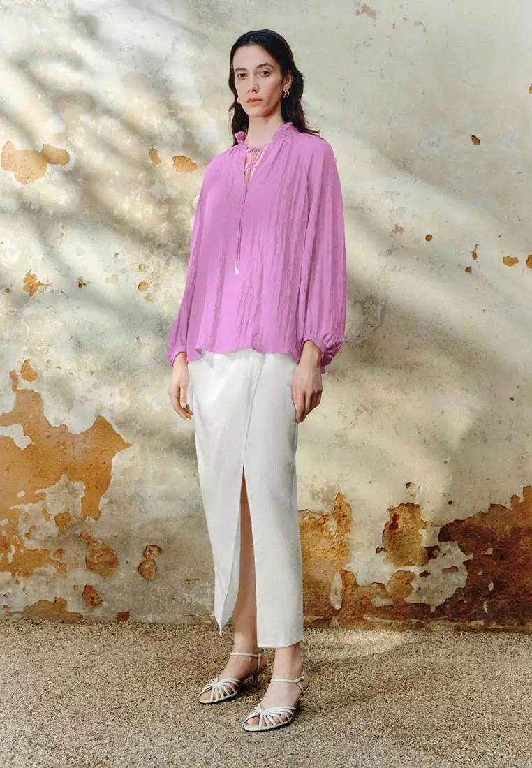 High Waist Ruched Draped Midi Wrap Skirt