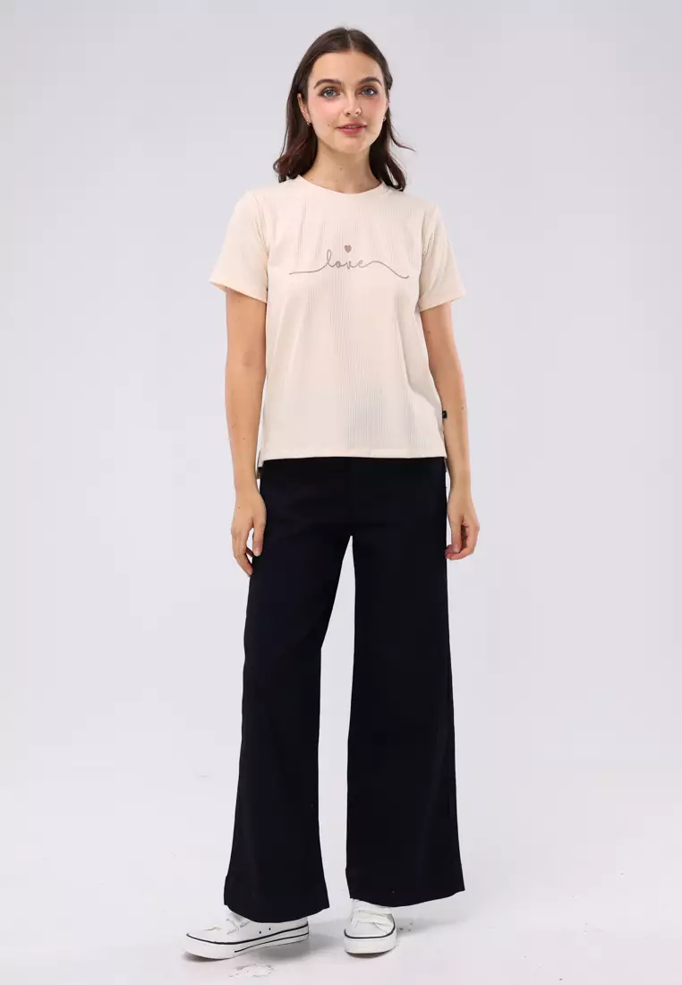 Special Ribbing Plain Knits Short Sleeves Blouse