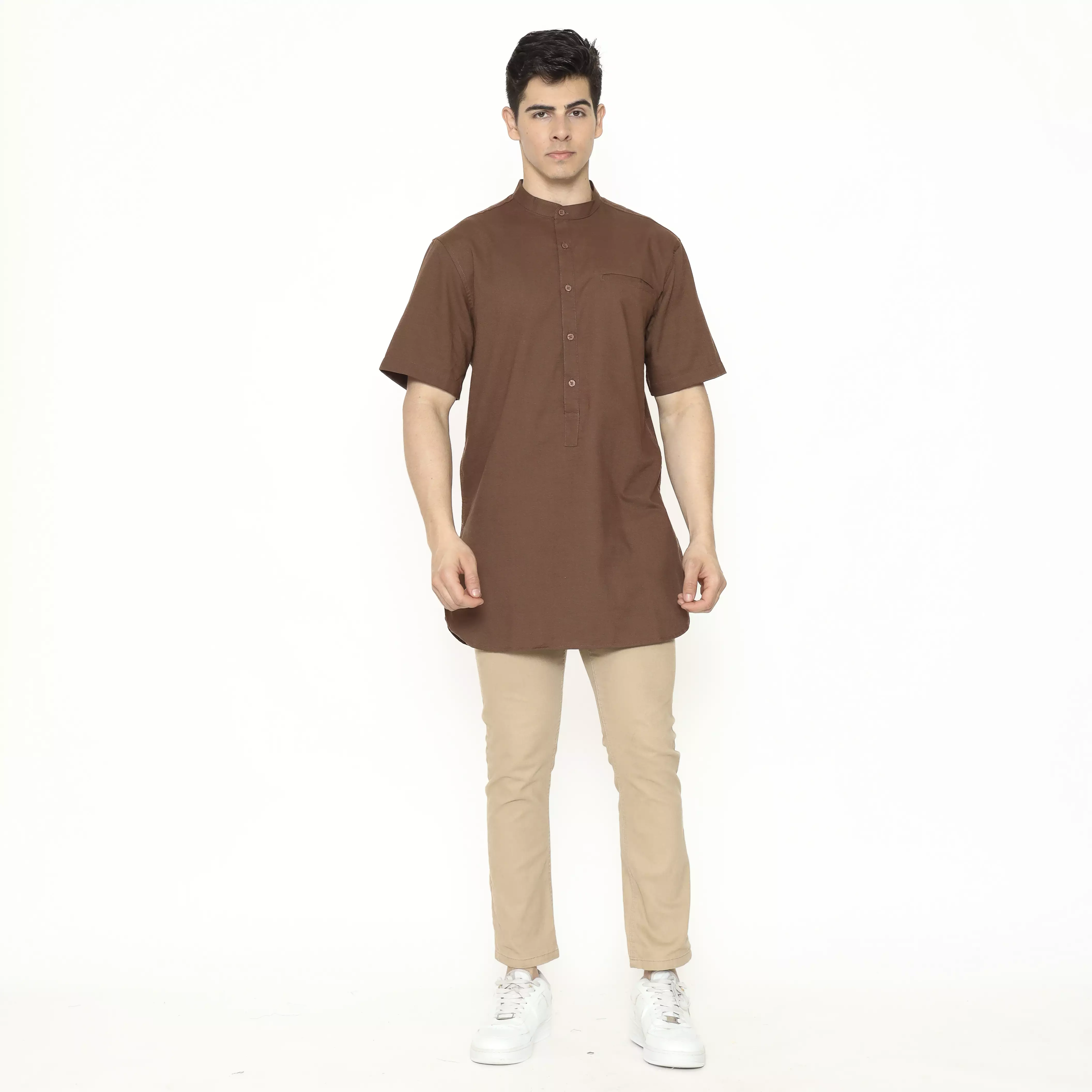 AMK Kemeja Koko Kurta Pria Lengan Pendek KK Nahawand S/s Brown