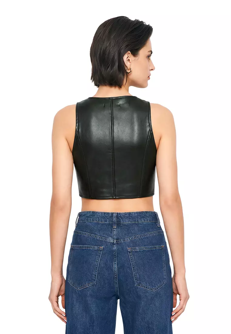 Black Front Button Tank Top