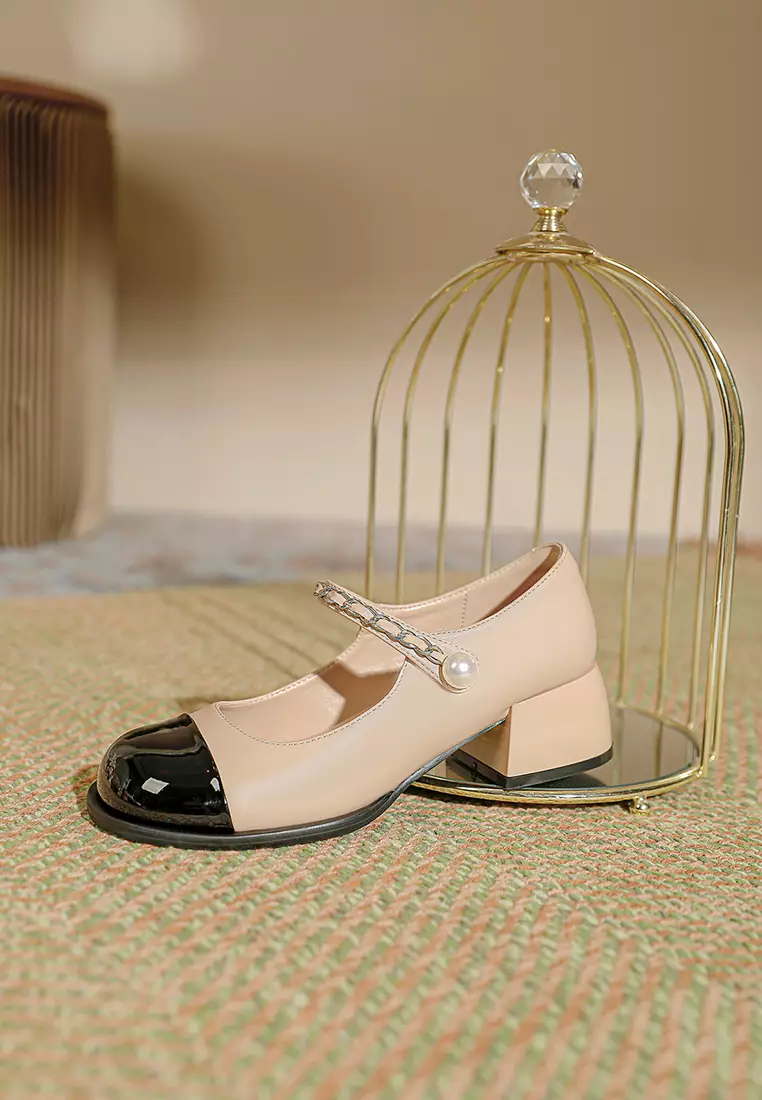 4CM Color Matching Pearl Strap Mary Jane Shoes TE3902-3
