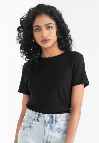 Vero Moda black Pinna Rib Short Sleeves Open Back Top 330D9AA450F0DEGS_1