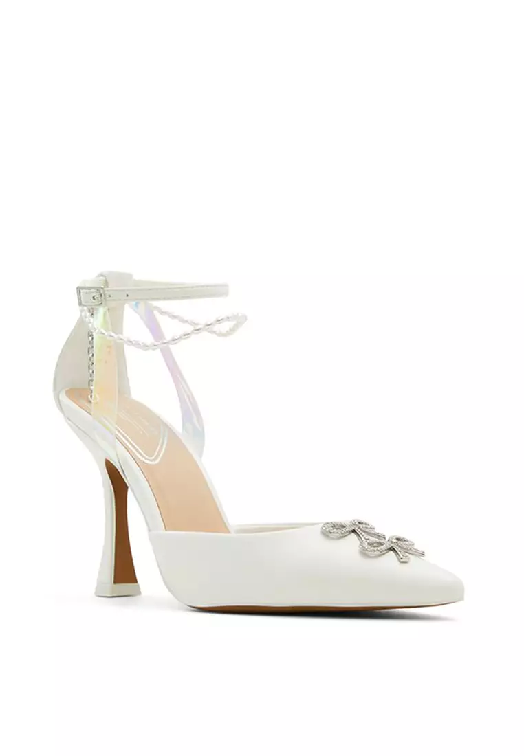 White pointed toe ankle strap heels sale