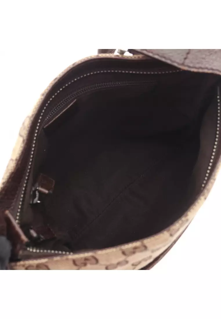 Pre-Loved Gucci GG canvas Shoulder bag canvas leather beige Dark brown