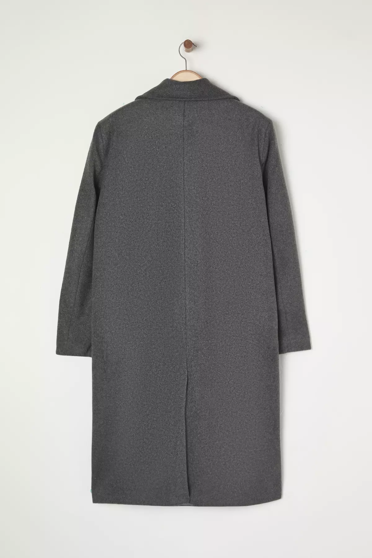 Long Anthracite Stamp Winter Coat - Double Breasted Loose Fit Tmnaw23Kb00003