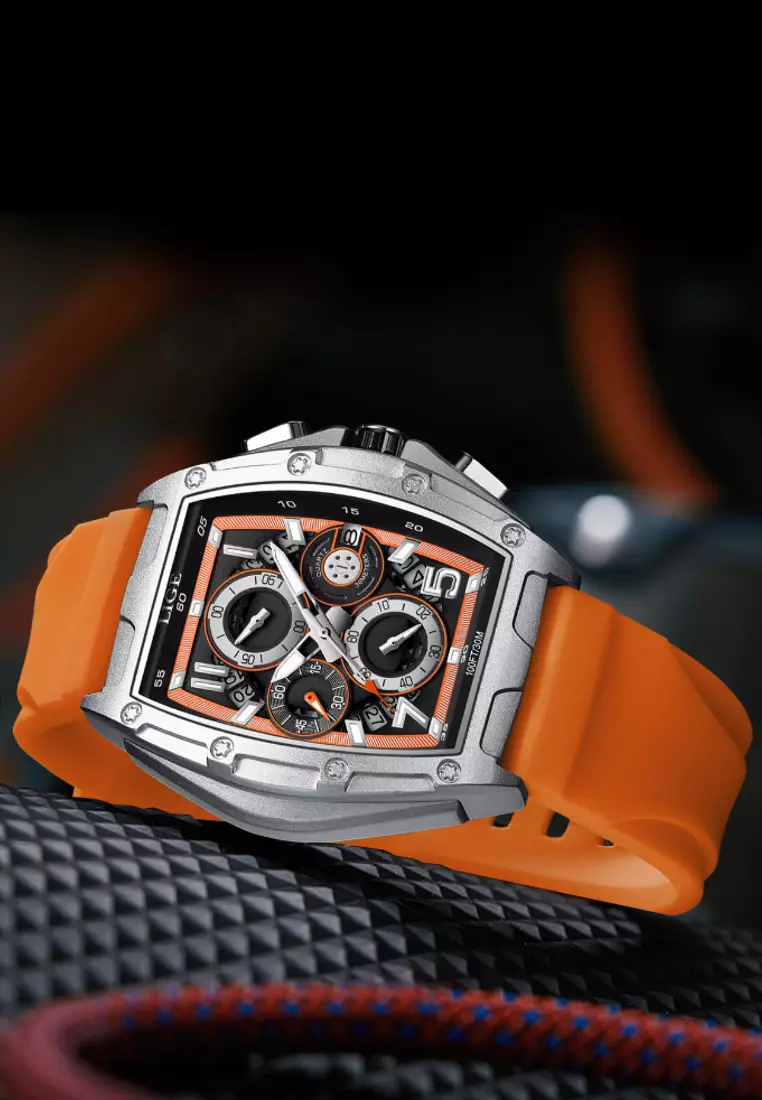 Unisex Tonneau Shaped Stainless Steel Quartz Watch on Rubber Strap