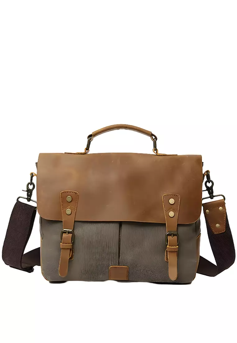 Canvas leather messenger bag best sale