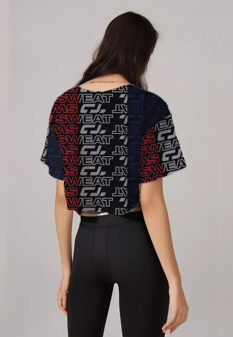 LSB43 baju olahraga wanita warna navy merah abu putih crop pound quickdry london rainbow td active