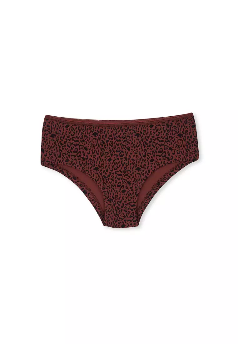 3-Pack Red Brown-Dark Beige Basic Hipster, Leopard Print, Underwear for Women