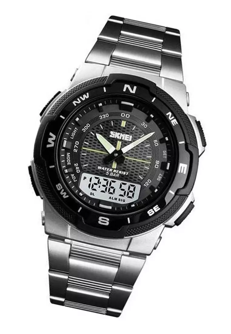 Jam Tangan Kasual Digital Analog Pria Waterproof Many Function Strap Tali Material Stainless Steel II99 ORIGINAL