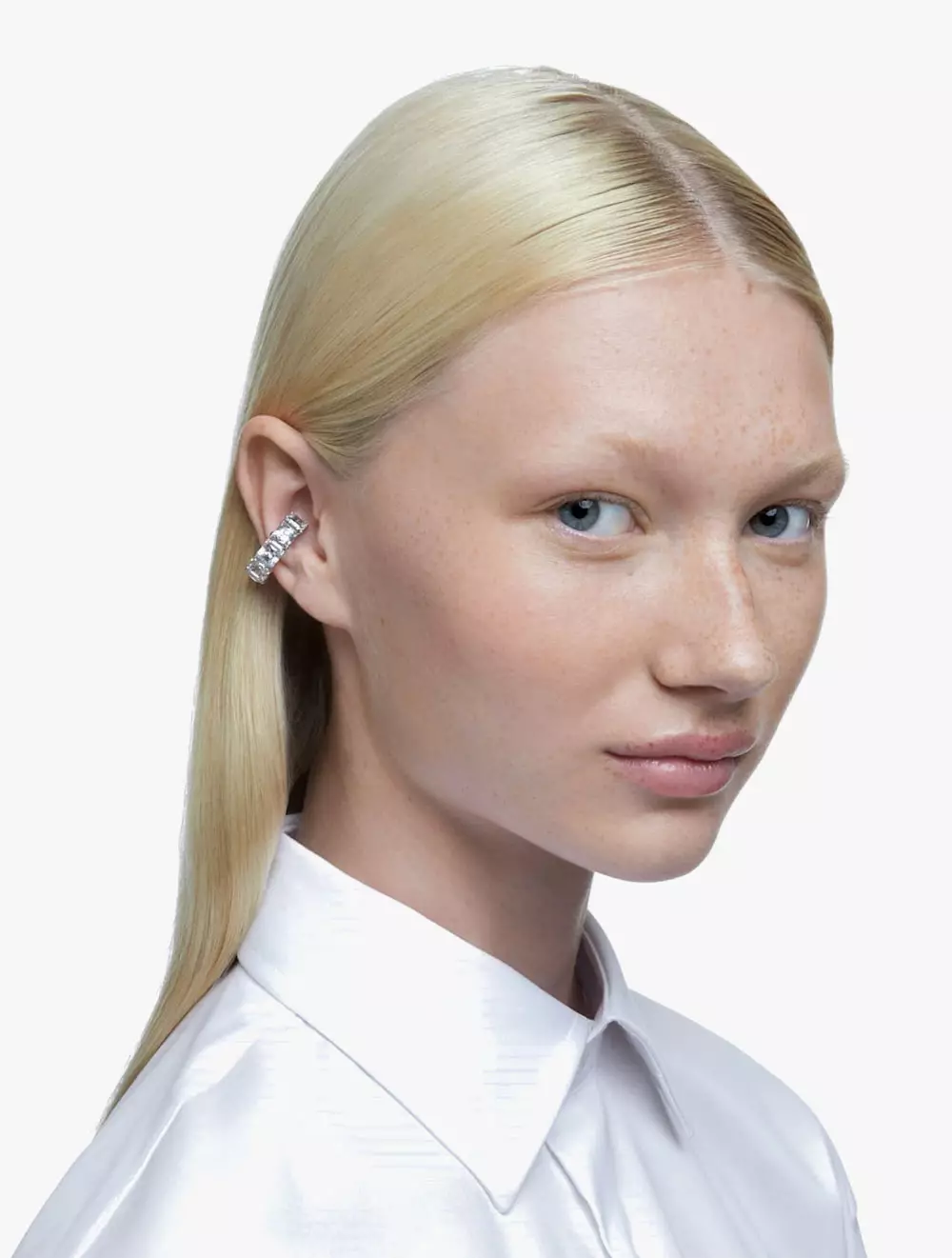 Millenia Clip Earrings, Square Cut, White, Rhodium Plated - White