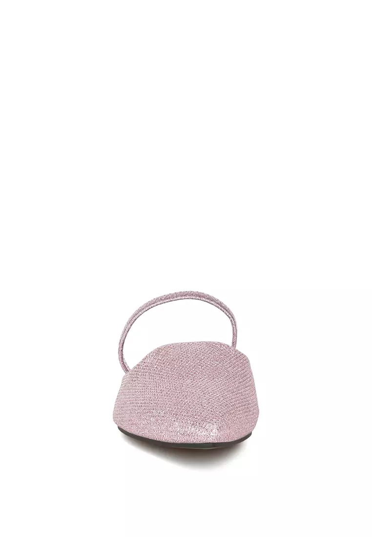 Glitter Faux Leather Flat Mules in Pink