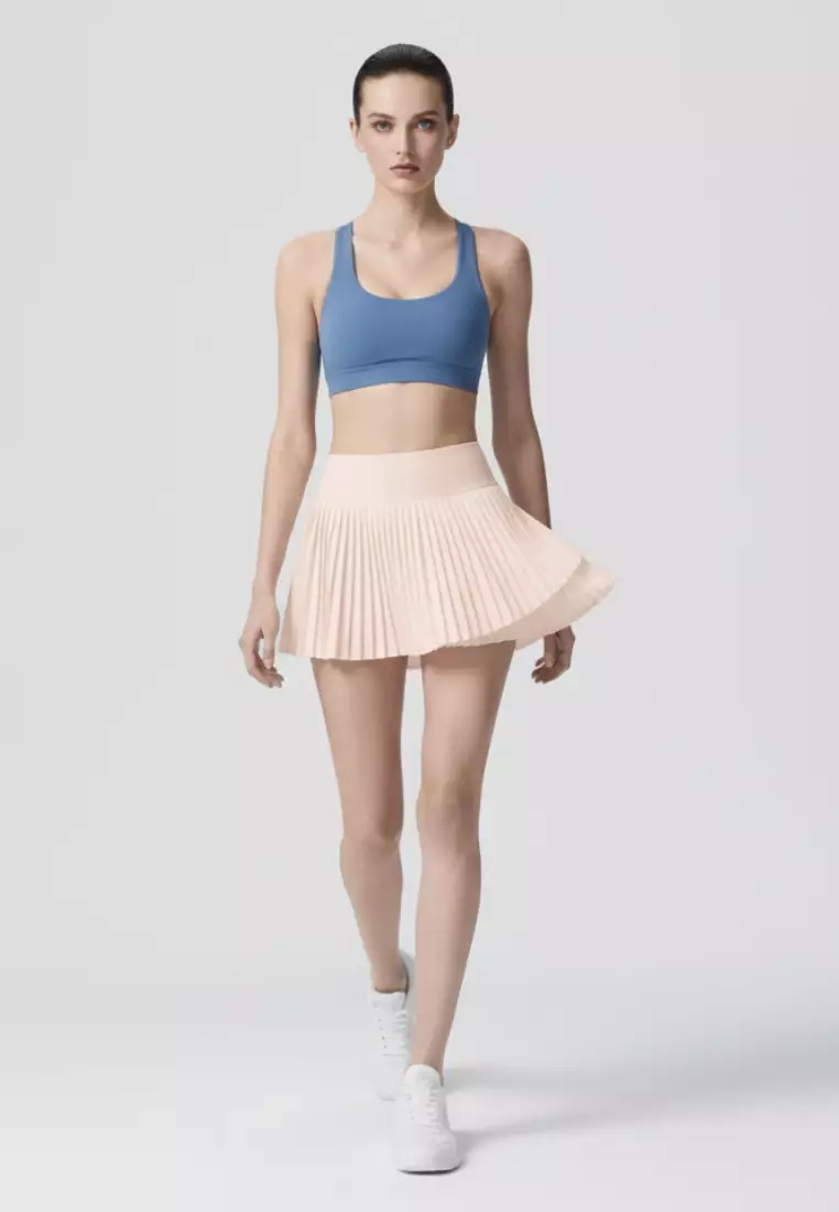 Yume High-Waist Pleated Sport Skirt with Inner Shorts — Tennis Running Yoga Active Skort for Women