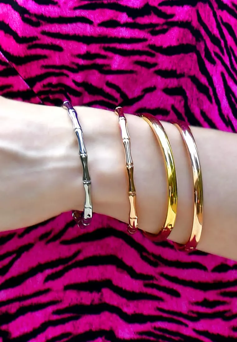 Solid Round Stainless Steel Bangle in Rose Gold