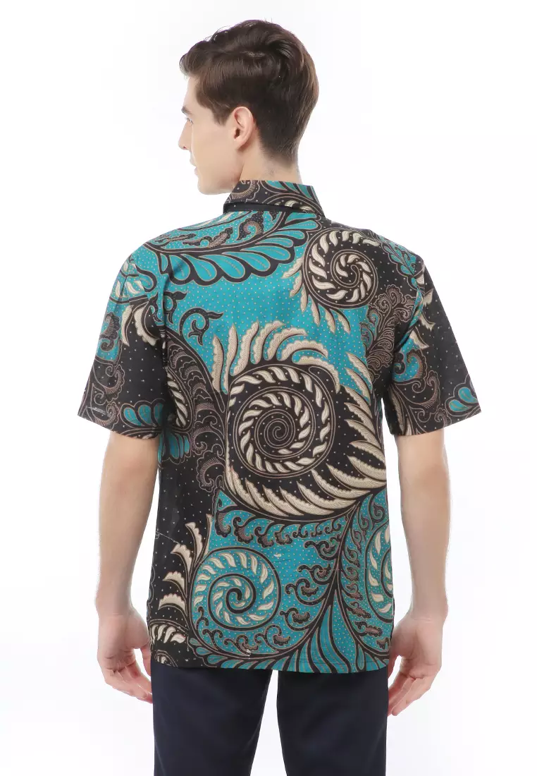 Kendrick Atasan Formal Kemeja Batik Pria Slim Fit Eye Motive Sleeve Material Cotton ORIGINAL - Blue