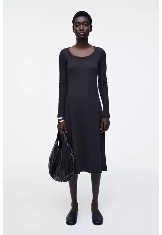 SLIM RIBBED-JERSEY MIDI DRESS
