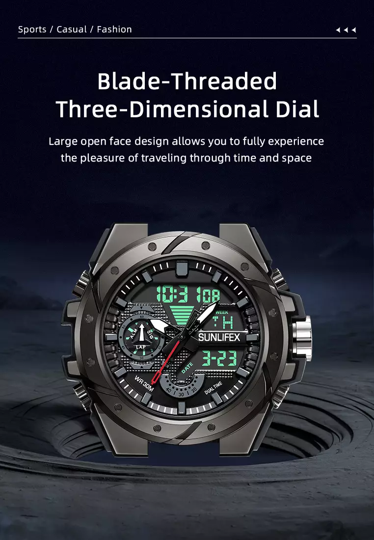 Jam Tangan Pria D009 Digital Analog Tali Rubber Chronograph Olahraga Jam Tangan Cowok allblack