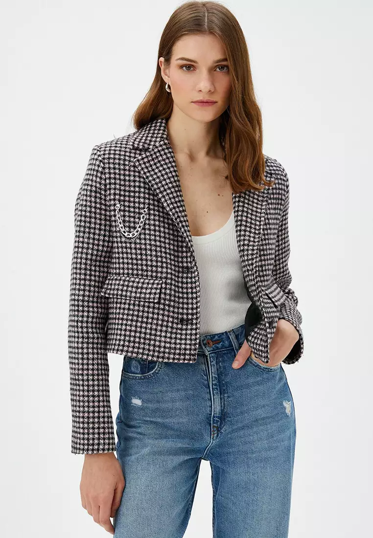 Crop Tweed Jacket with Chain Detail