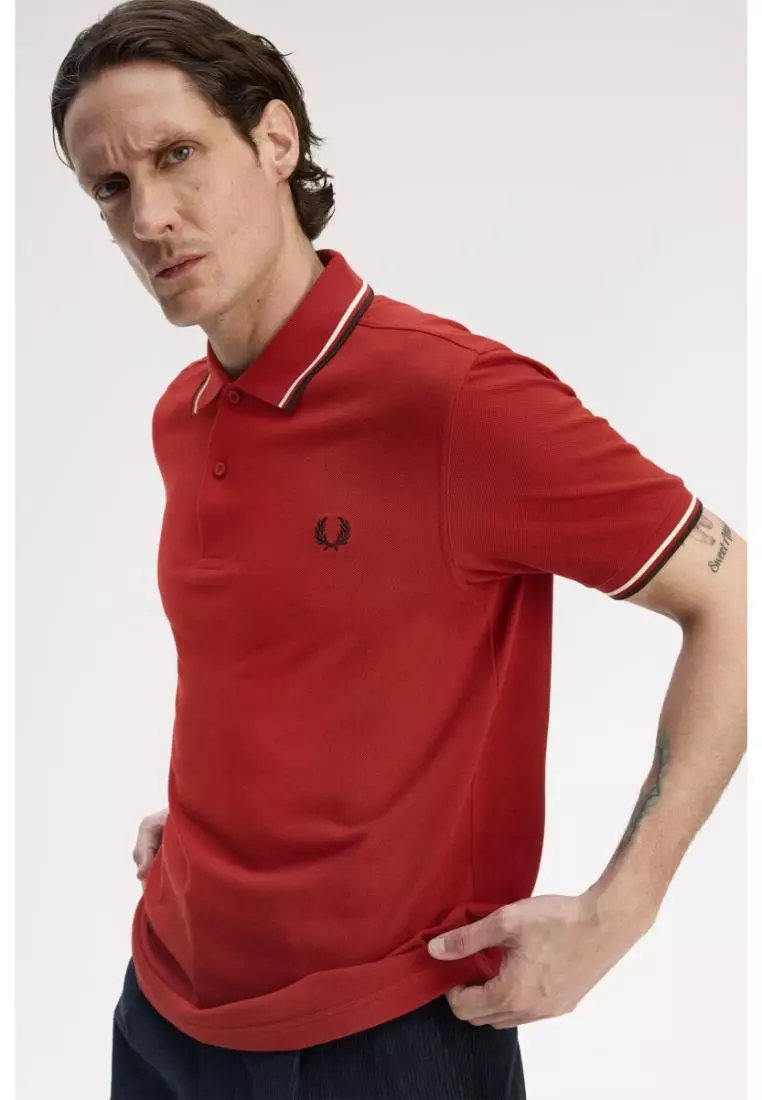Fred Perry M3600 Twin Tipped Fred Perry Shirt (Burnt Red / Ecru / Black)