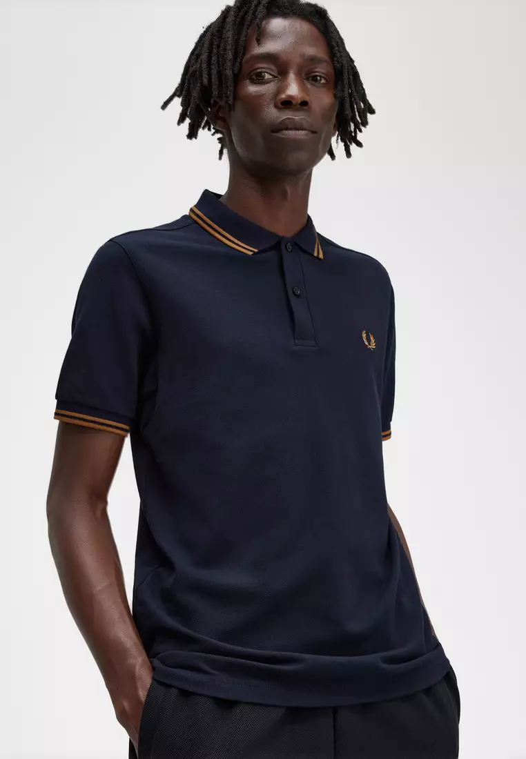 Fred Perry M3600 Twin Tipped Fred Perry Shirt (Navy / Dark Caramel / Dark Caramel)