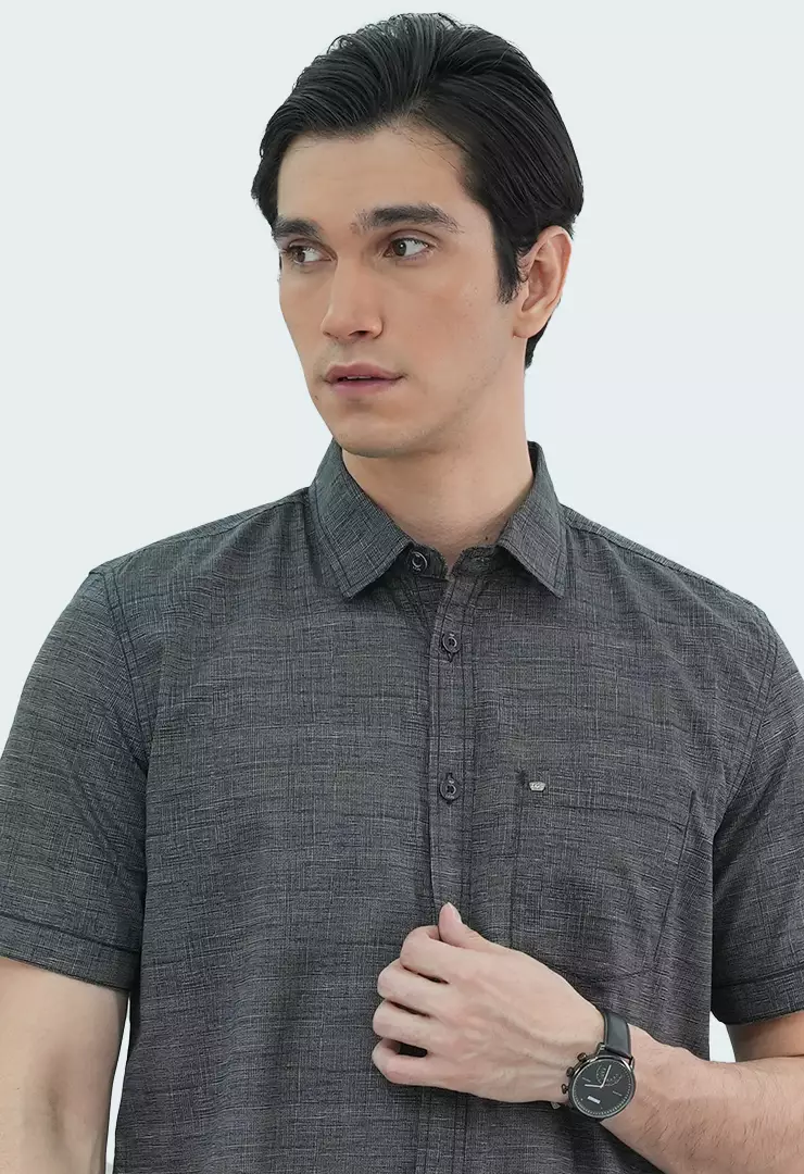 LGS - Kemeja Casual - Single Pocket - Full Corak - Abu - CSH.272.S570.1323.C