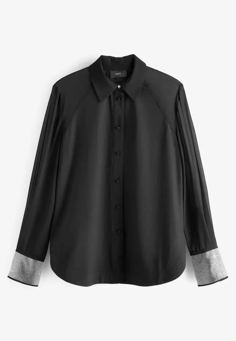 綴飾袖口裝飾鈕釦襯衫