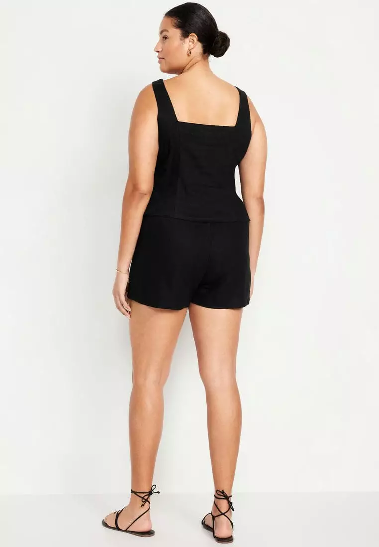 High-Waisted Faux-Wrap Linen-Blend Mini Skort