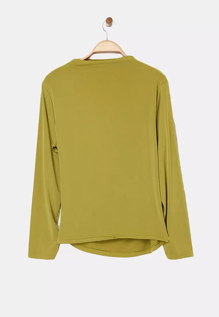 Oil Green Sandy Ruched Detail Long Arm Knitted Plus Size Blouse Tbbaw26Af00104