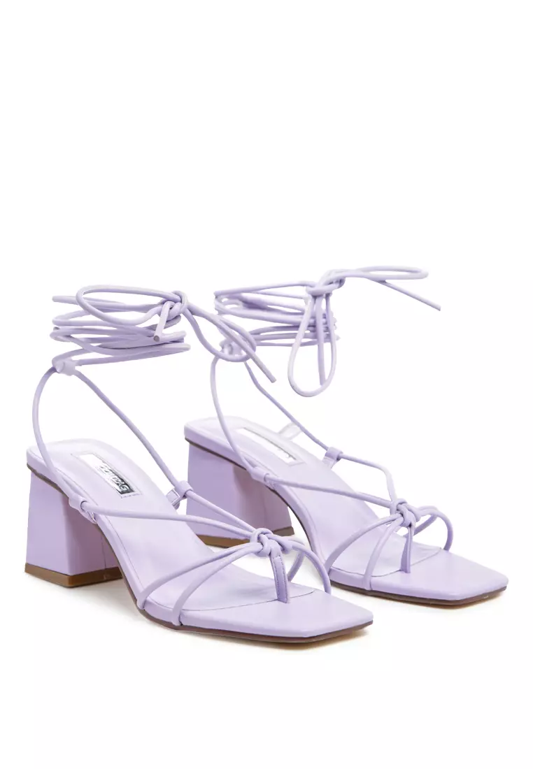 Purple Tie-Up Block Heeled Sandal
